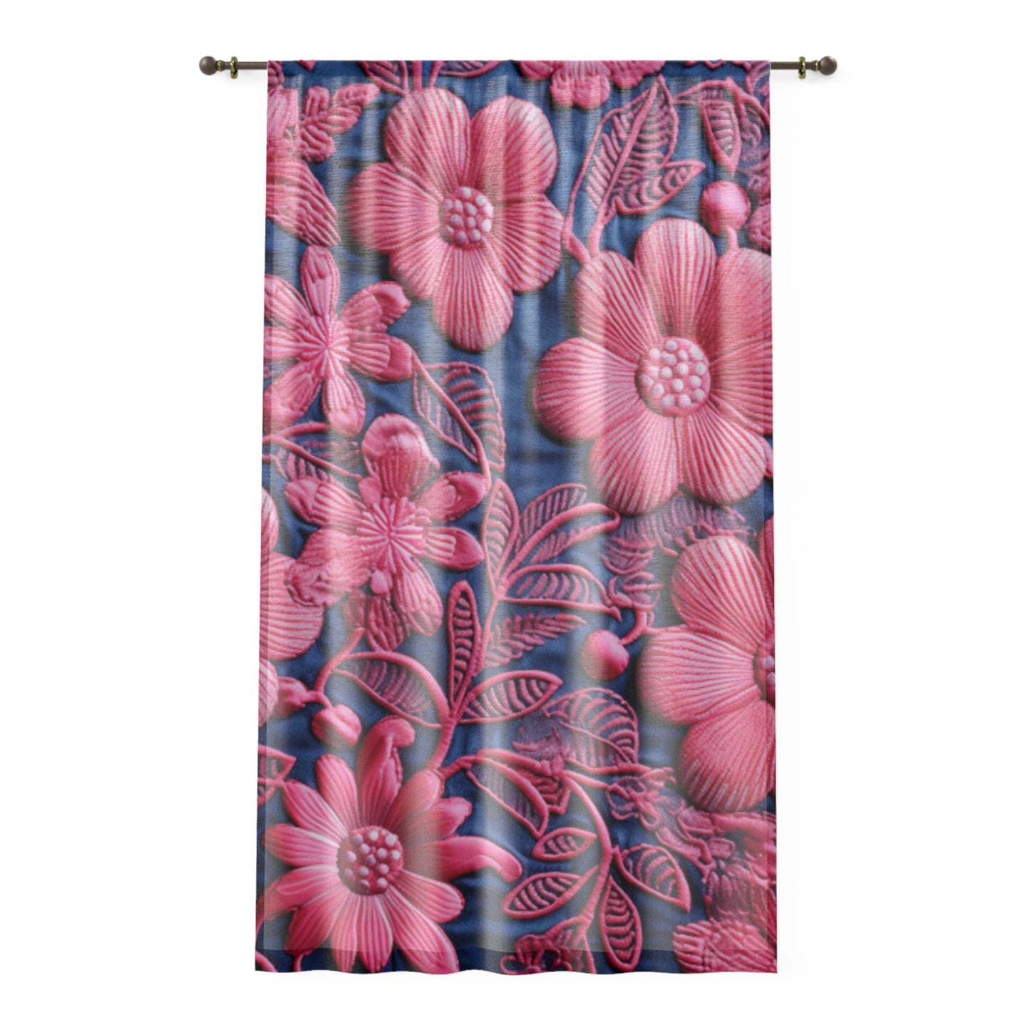 Denim Azul Muñeca Rosa Floral Bordado Estilo Tela Flores - Cortina De Ventana