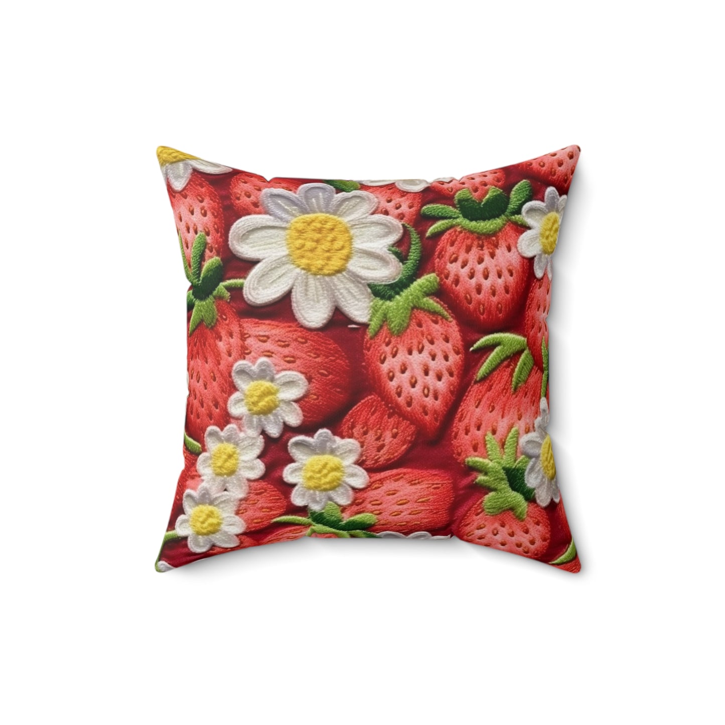 Strawberry Strawberries Embroidery Design - Fresh Pick Red Berry Sweet Fruit - Spun Polyester Square Pillow