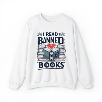 I Read Banned Books - Heartfelt Love for Literature Illustration - Unisex Heavy Blend™ Crewneck Sweatshirt