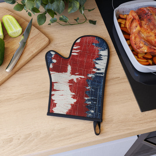 Patriotic Red, White & Blue: Distressed Denim-Style, Torn Fabric - Oven Glove