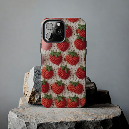 Strawberry Traditional Japanese, Crochet Craft, Fruit Design, Red Berry Pattern - Tough Phone Cases