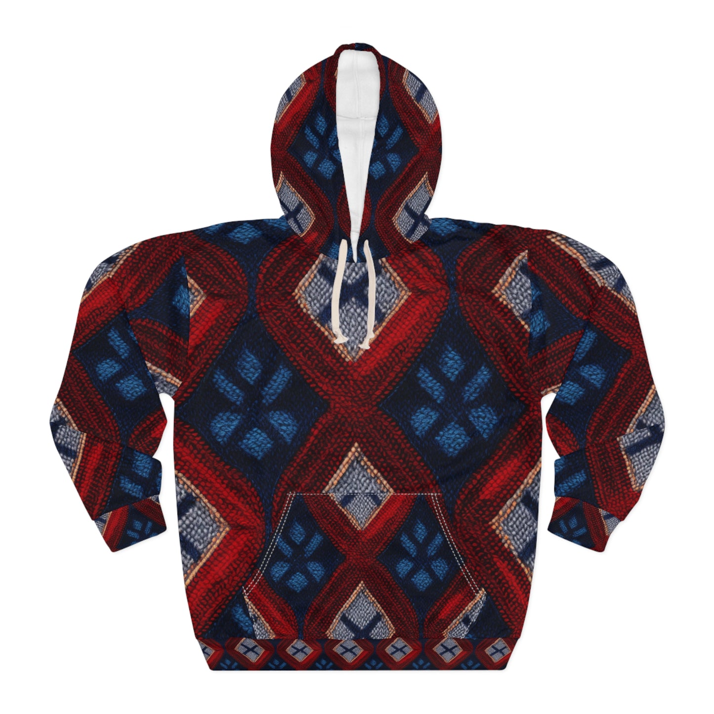 Moquette Majesty: Red & Blue Woolen Wonders - Unisex Pullover Hoodie (AOP)