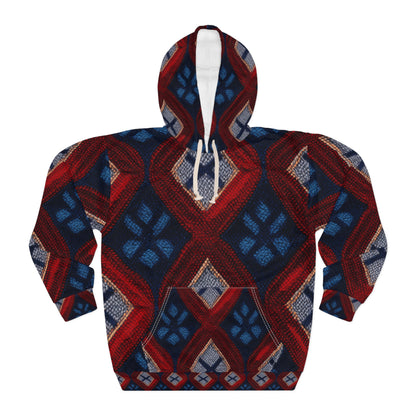 Moquette Majesty: Red & Blue Woolen Wonders - Unisex Pullover Hoodie (AOP)