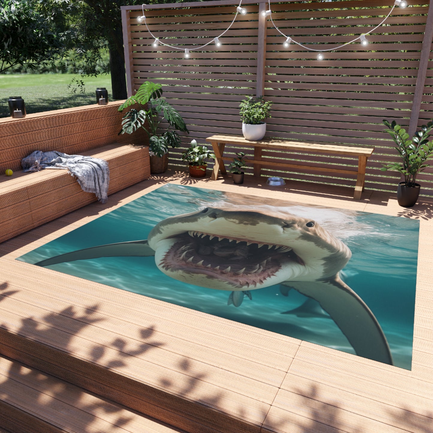 Bull Shark: River Monster Menace - Realistic Dark Water Predator - Outdoor Rug