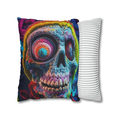 Crochet Skull Halloween Scary Horror Design - Spun Polyester Square Pillow Case