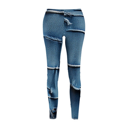 Midnight Blue Distressed Denim: Rugged, Torn & Stylish Design - Women's Cut & Sew Casual Leggings (AOP)