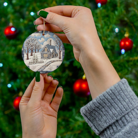 Rustic Snow House - Stone Walkway - Cottagecore Winter Bliss - Nostalgic Charm - Snowy Retreat Decor - Ceramic Ornament, 4 Shapes