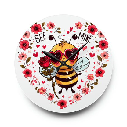 Bee Mine Valentine Heart - Acrylic Wall Clock