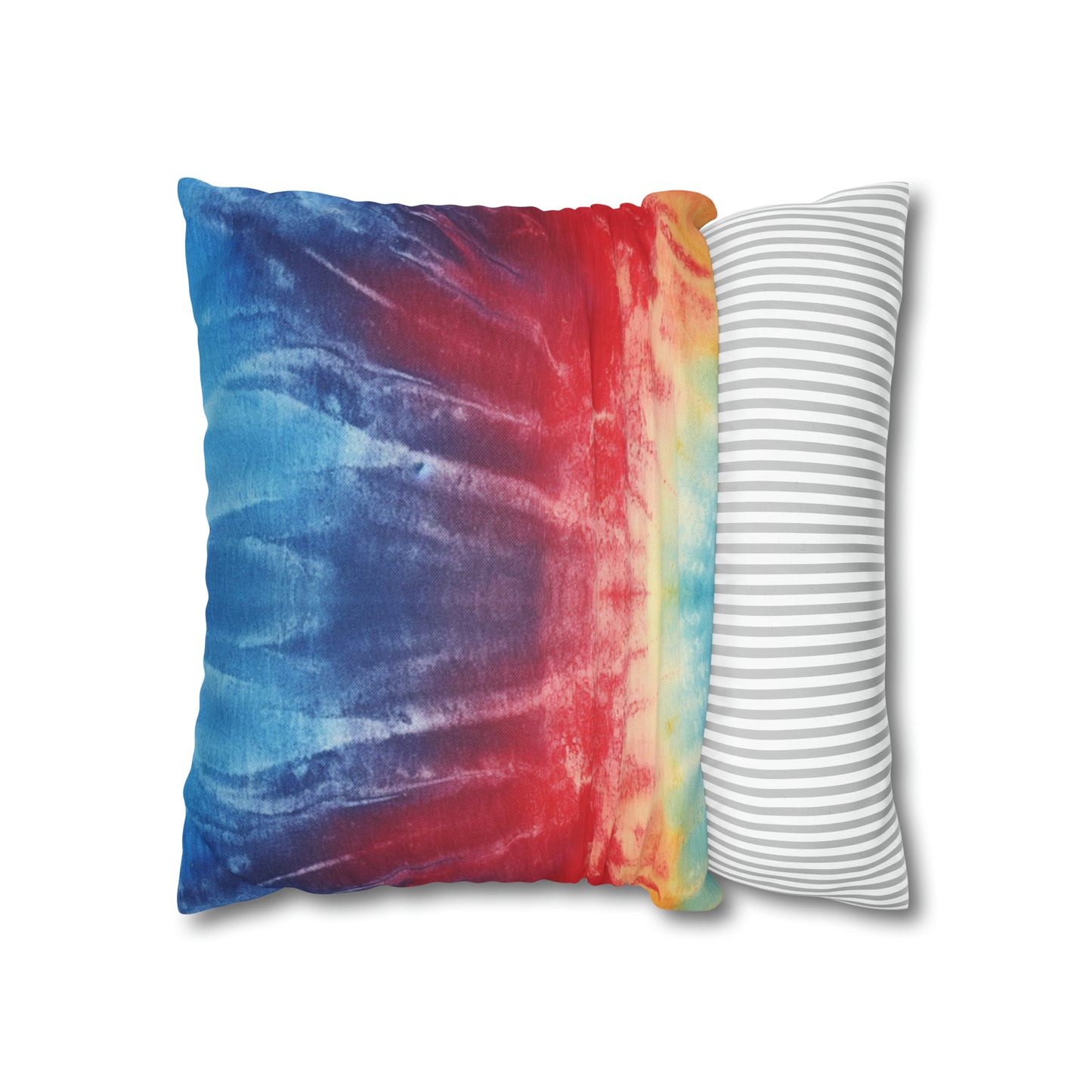 Rainbow Tie-Dye Denim: Vibrant Multi-Color, Fabric Design Spectacle - Spun Polyester Square Pillow Case