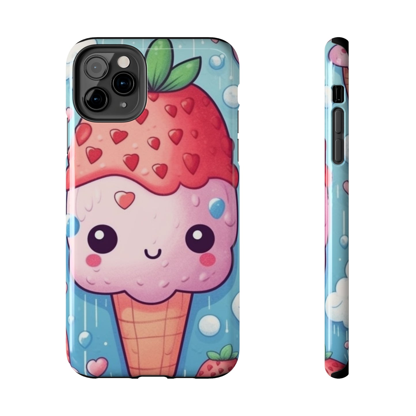 Kawaii Strawberry Sundae Cone - Traditional Japanese Anime Dessert Delight - Sweet Berry Otaku Gift - Tough Phone Cases