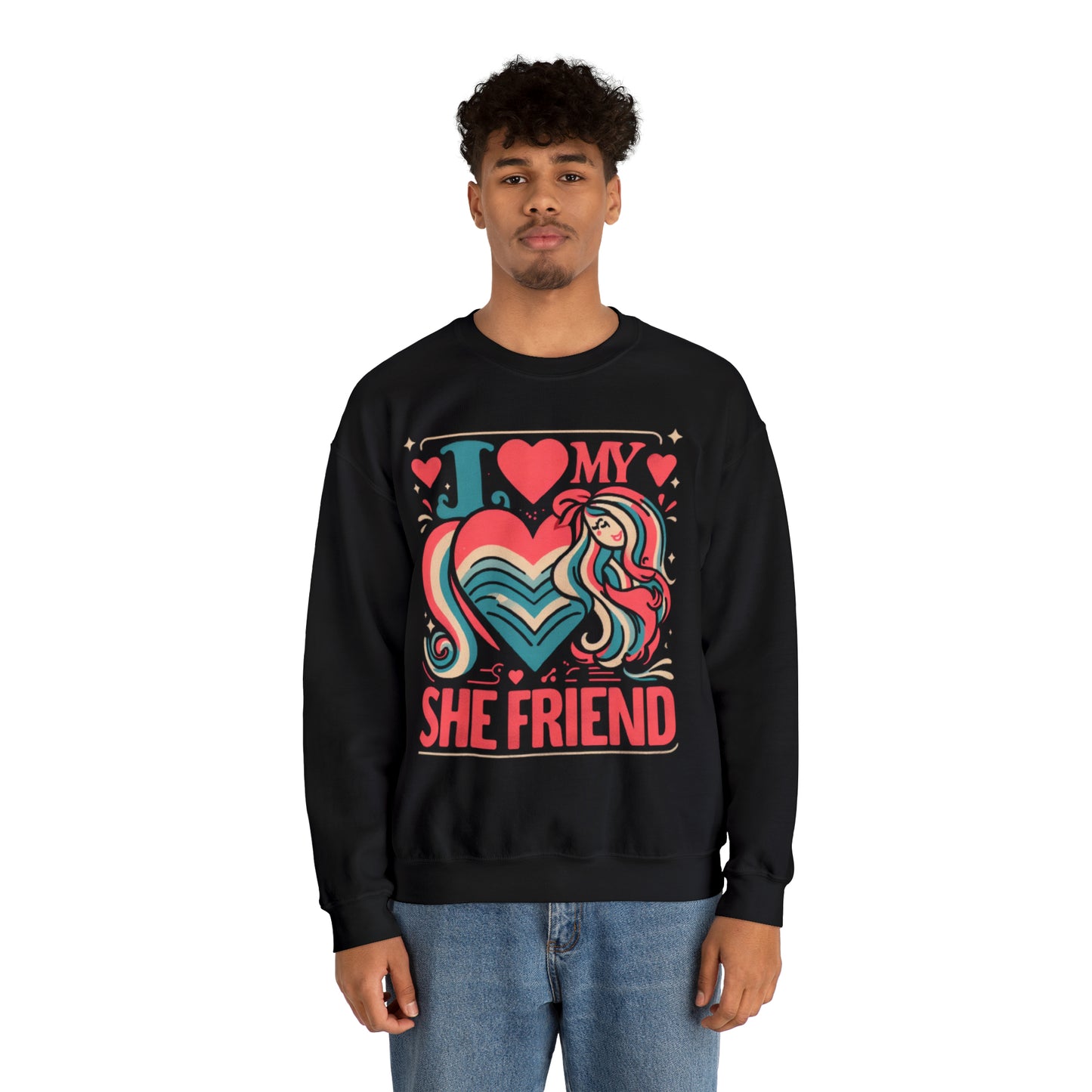 I Love My She Friend - Retro Style LGBQ Heart & Friendship Graphic, Vibrant Love and Appreciation - Unisex Heavy Blend™ Crewneck Sweatshirt