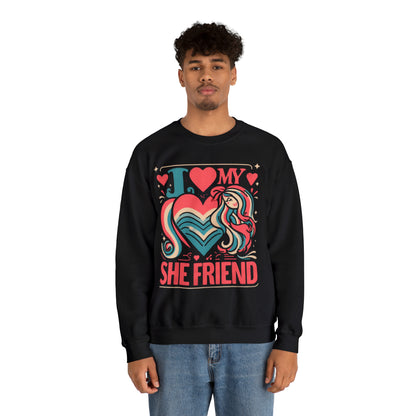 I Love My She Friend - Retro Style LGBQ Heart & Friendship Graphic, Vibrant Love and Appreciation - Unisex Heavy Blend™ Crewneck Sweatshirt