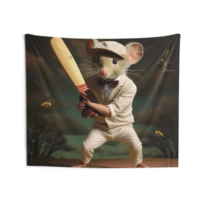 Mouse Cricket Batting, Wicket, Ball Hitting Stump, Howzat Moment - Indoor Wall Tapestries