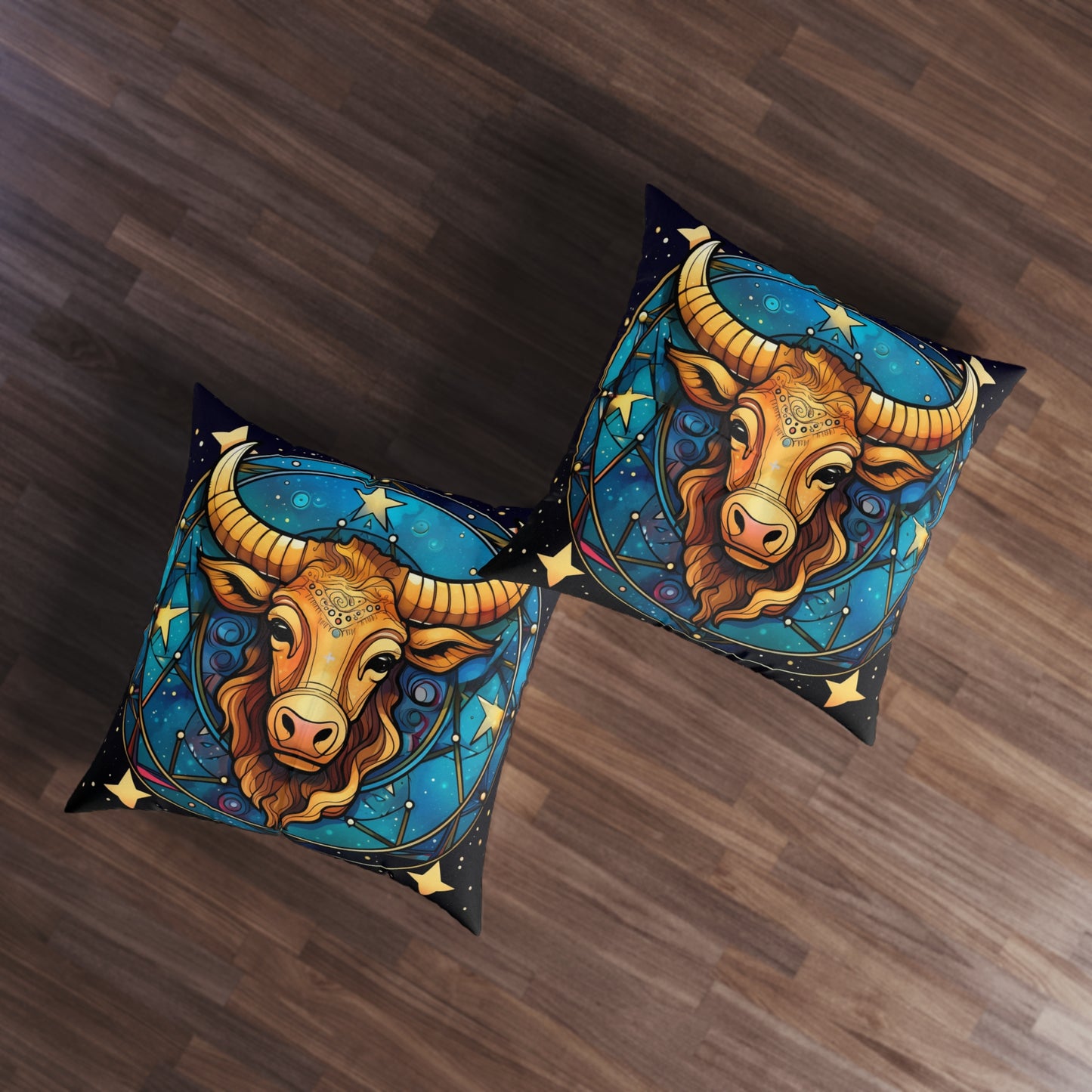 Taurus Constellation Zodiac Sign Astrology Cosmic Art - Tufted Floor Pillow, Square