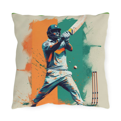 Cricket Batsman, Ball Strike, Indian Flag Color Background - Street Style - Outdoor Pillows