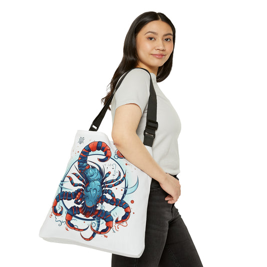 Cute Scorpio Zodiac Sign - Big Claws, Long Tail Cosmic Astrology Symbol - Adjustable Tote Bag (AOP)