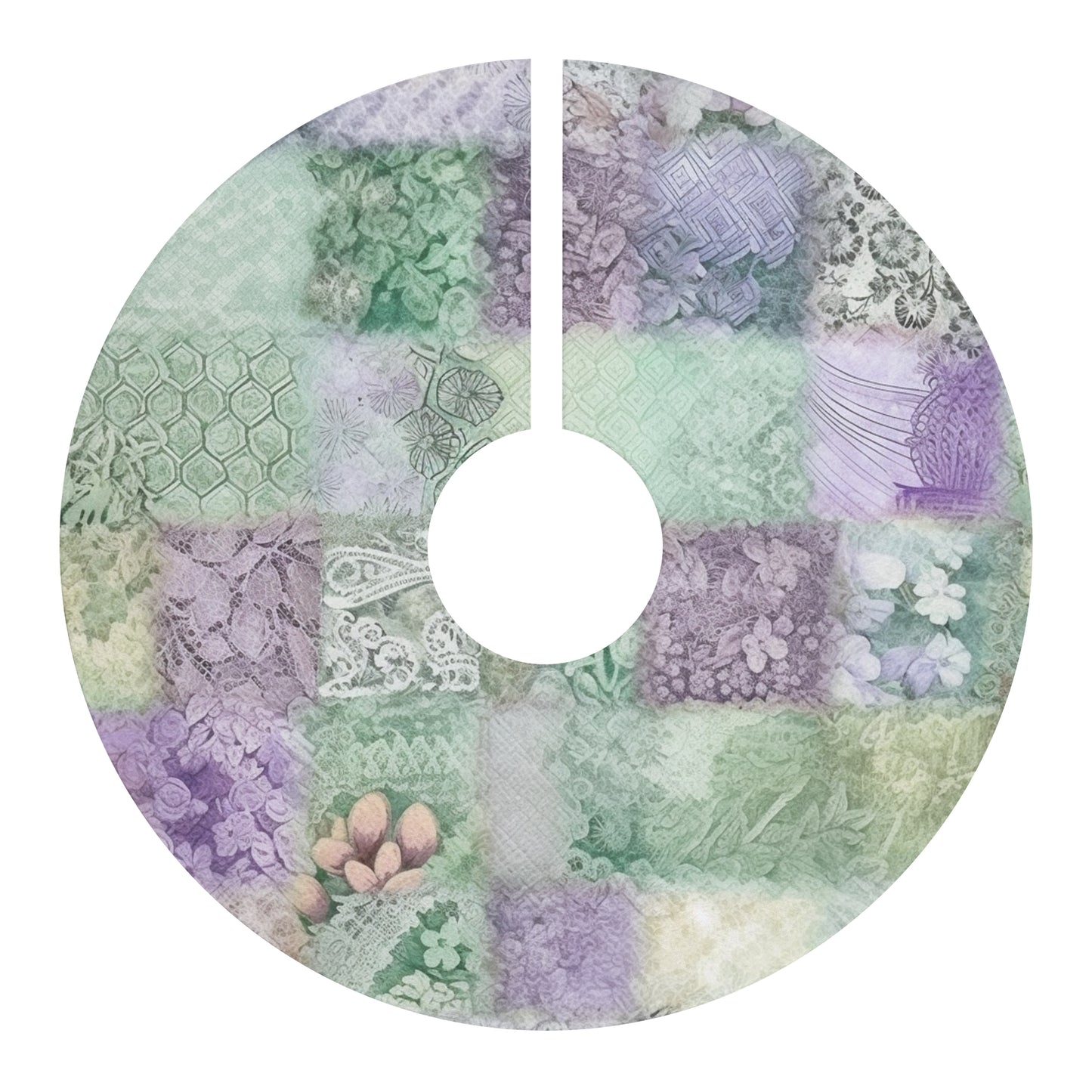 Medley Patchwork - Muted Pastels, Gingham & Lace, Boho Paisley Mix, Quilted Aesthetic Design - Christmas Tree Skirts