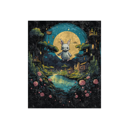 White Rabbit Mystery Psychedelic Fantasy Anime Cartoon Bunny - Crushed Velvet Blanket