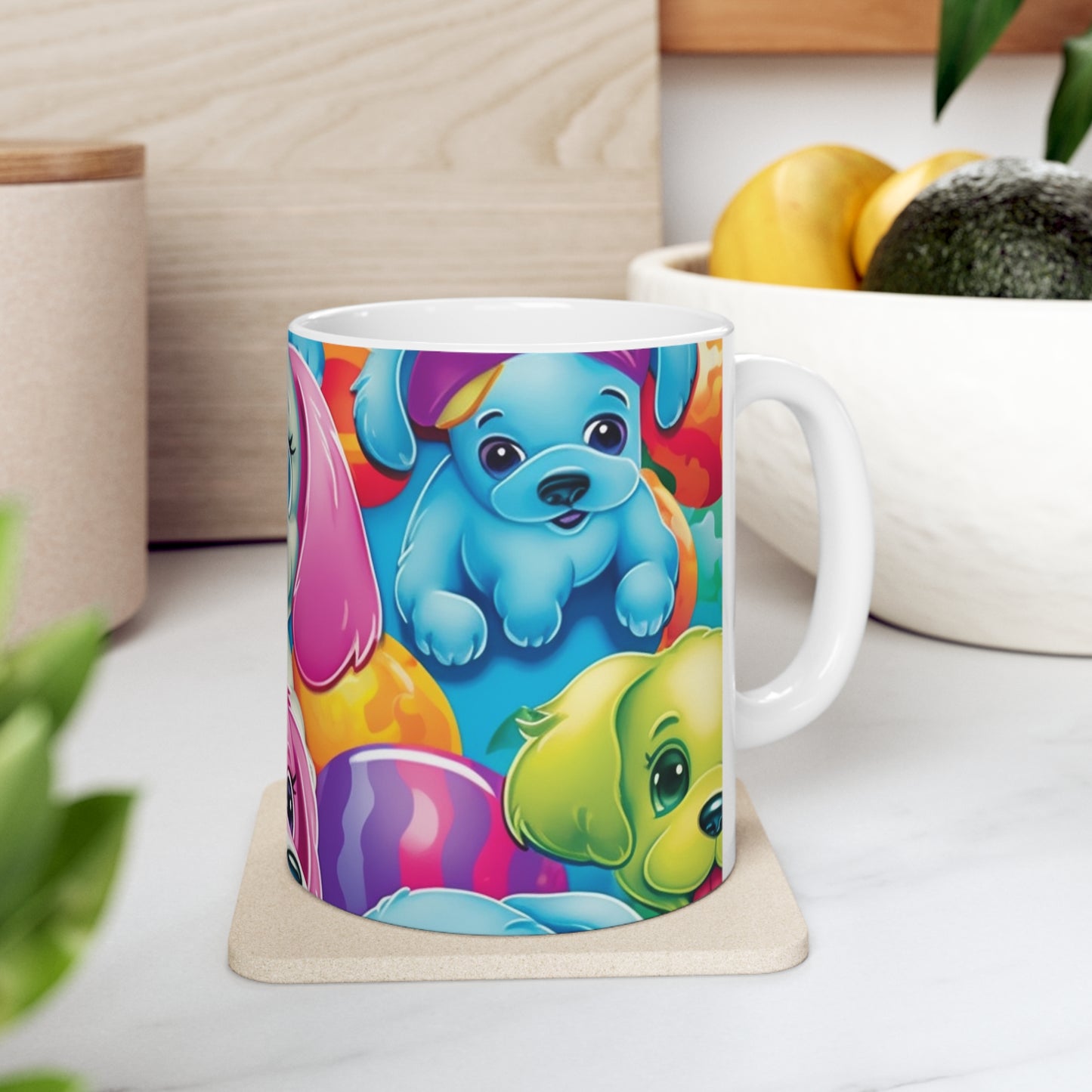 Happy Puppy & Dog Design - Vivid and Eye-Catching - Ceramic Mug 11oz