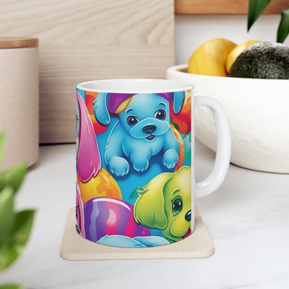 Happy Puppy &amp; Dog Design - Vívido y llamativo - Taza de cerámica de 11 oz