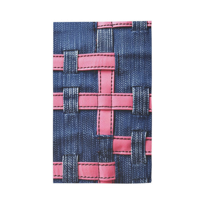 Candy-Striped Crossover: Pink Denim Ribbons Dancing on Blue Stage - Dobby Rug