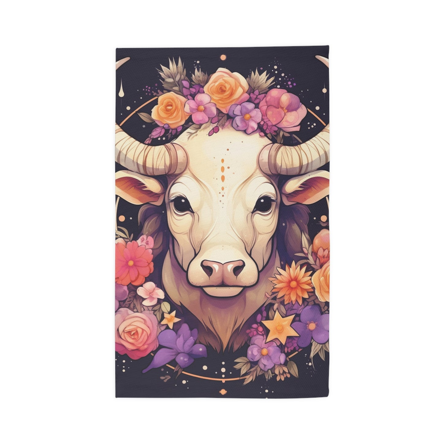 Taurus Zodiac Bull Flower Accents - Astrology Sign - Dobby Rug