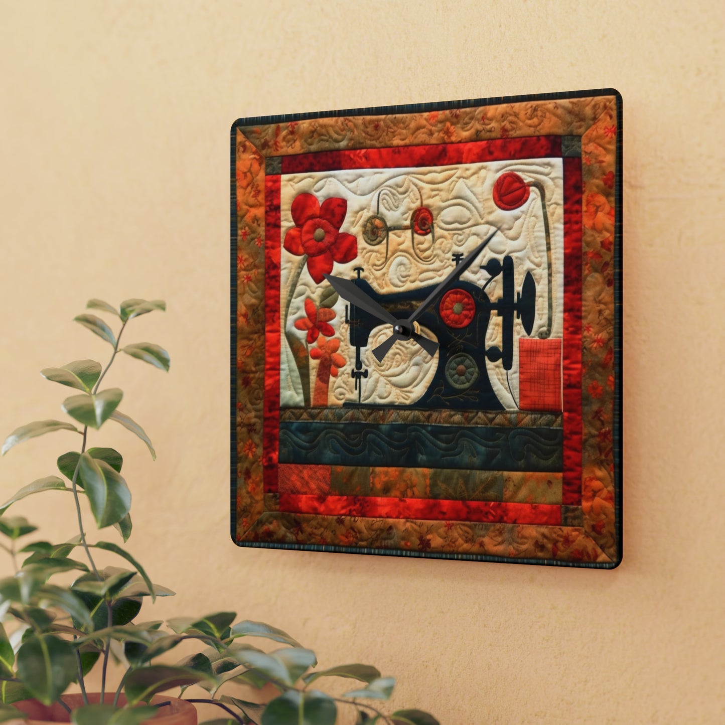 Sewing Machine Quilt: A Crafted Design Homage to Stitching - Acrylic Wall Clock