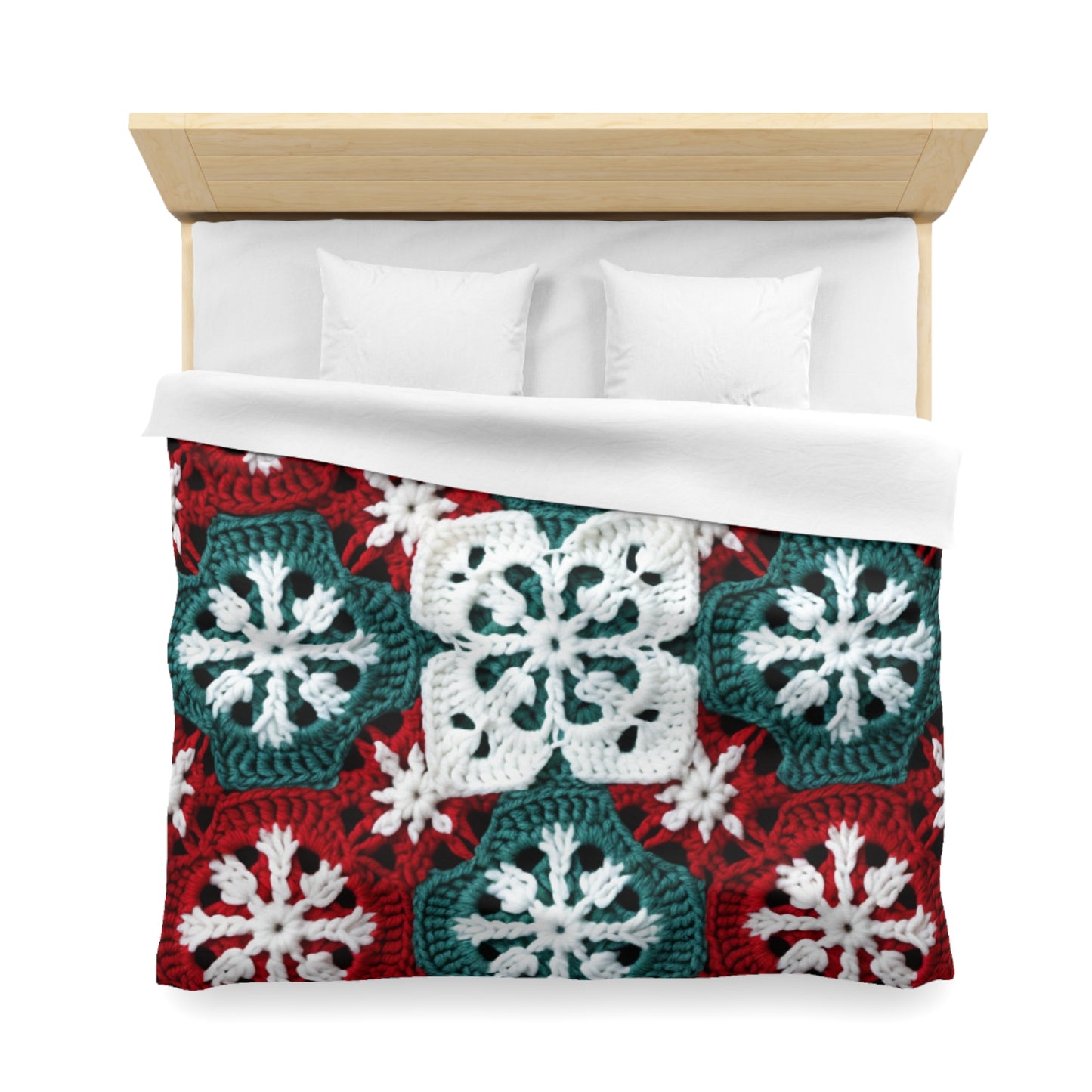 Christmas Snowflake Crochet, Festive Yuletide, Winter Wonderland Craft, Ice Crystal, Holiday Decor, Seasonal Adornments - Microfiber Duvet Cover