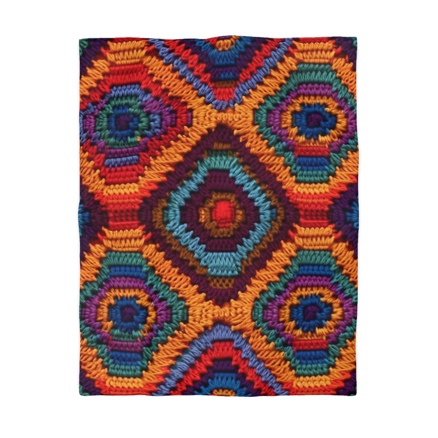 African Heritage Crochet, Vibrant Multicolored Design, Ethnic Craftwork - Microfiber Duvet Cover