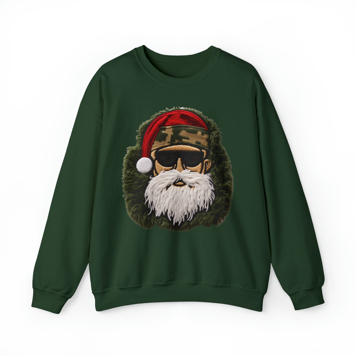 Camo Santa Chenille Patch - Military Christmas Decor - Marine Badge - Unisex Heavy Blend™ Crewneck Sweatshirt