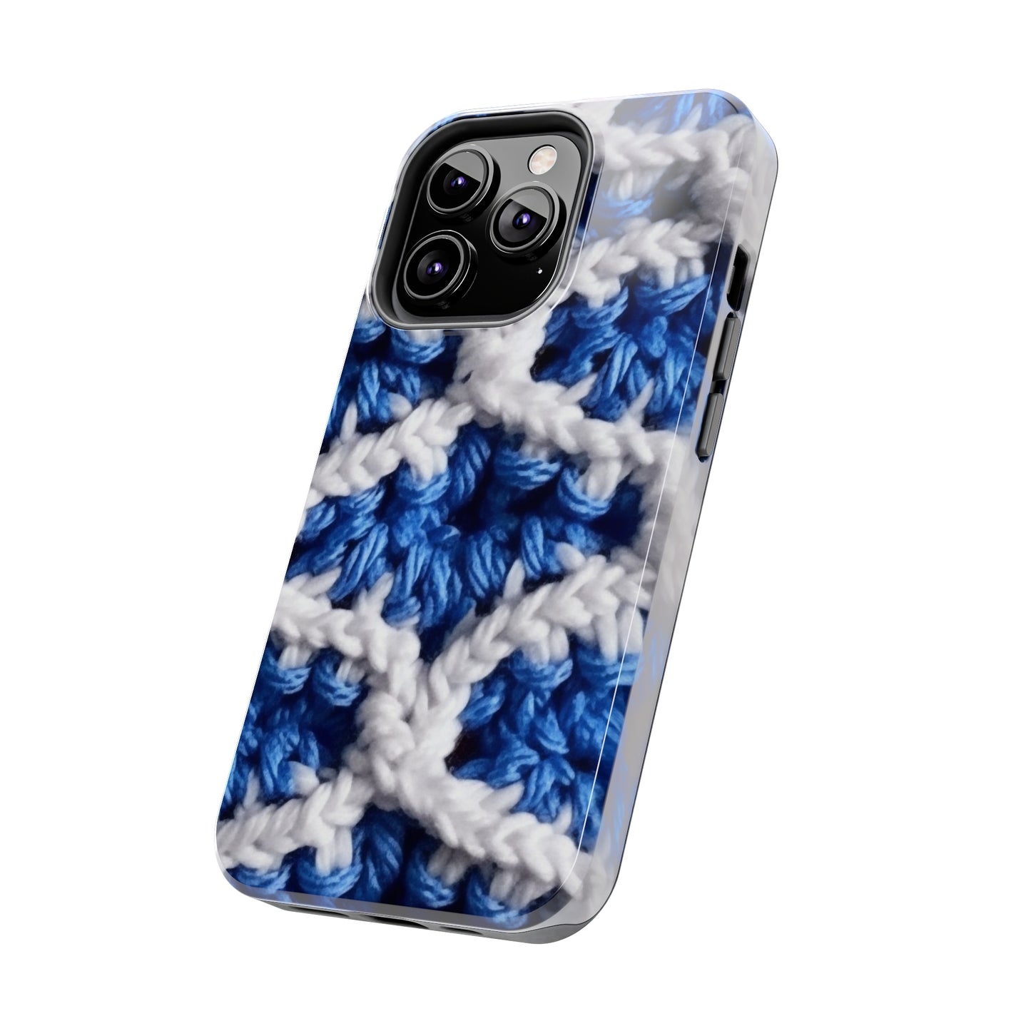 Blueberry Blue Crochet, White Accents, Classic Textured Pattern - Tough Phone Cases