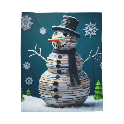 Enchanted Reader Snowman: Book Stack Lover Christmas Frosty Figure - Velveteen Plush Blanket