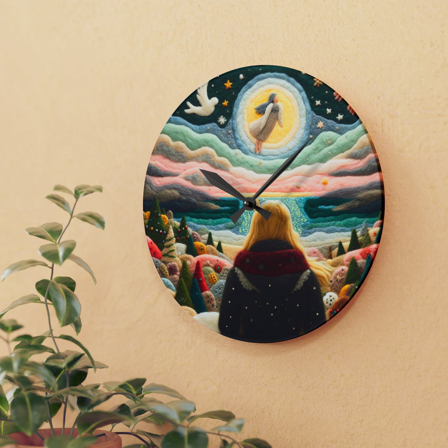 Felt Art angel Spirit In The Sky Design Acrylic Wall Clock