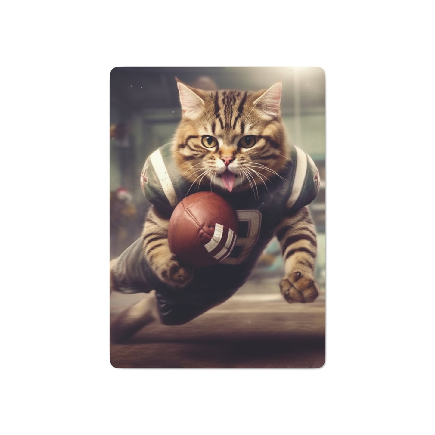 Felinos en el campo de fútbol: gatitos en posición de juego de puntuación deportiva - Cartas de póquer 