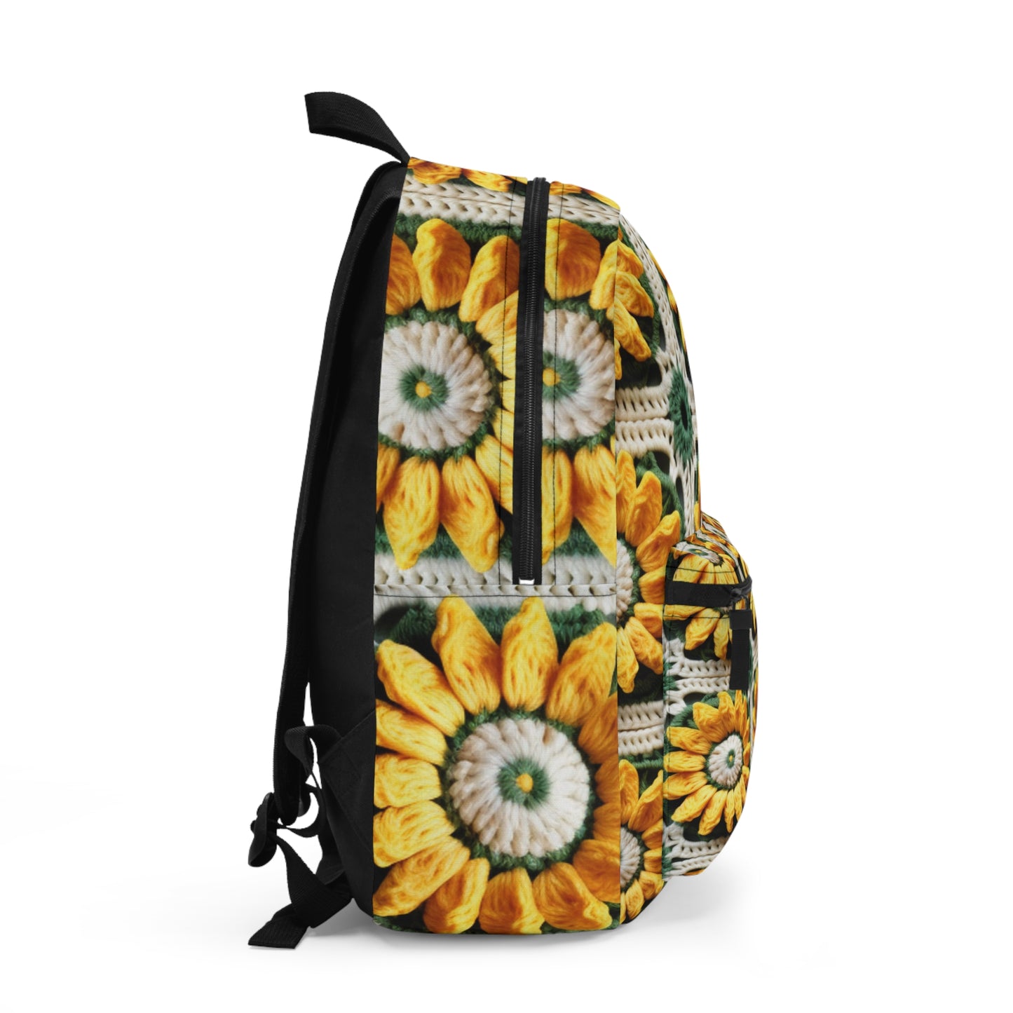 Sunflower Crochet Elegance, Granny Square Design, Radiant Floral Motif. Bring the Warmth of Sunflowers to Your Space - Backpack