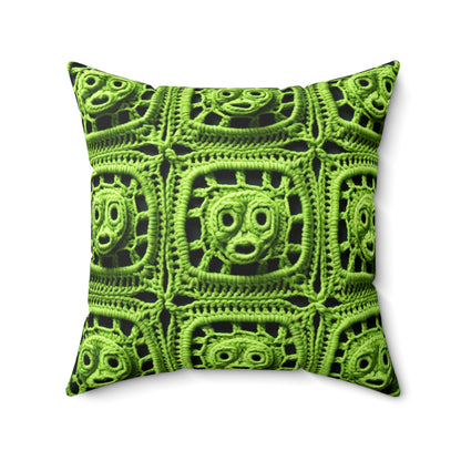 Halloween Green Alien Crochet Galactic Space Zombie Style - Spun Polyester Square Pillow