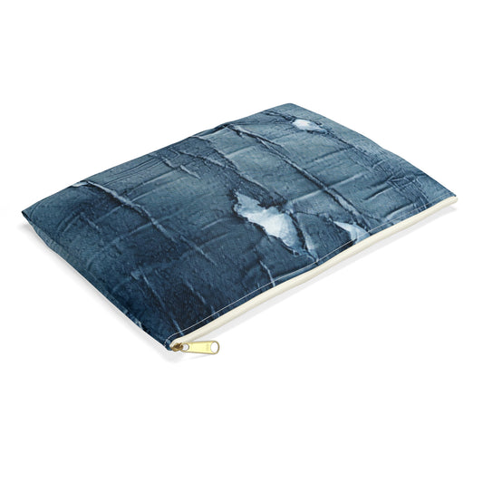 Distressed Blue Denim-Look: Edgy, Torn Fabric Design - Accessory Pouch