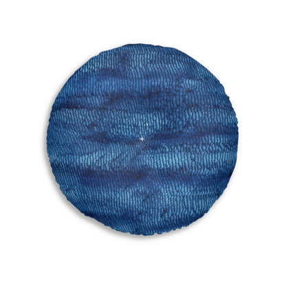 Blue Spectrum: Denim-Inspired Fabric Light to Dark - Tufted Floor Pillow, Round