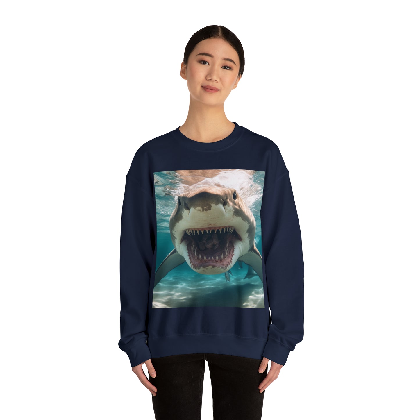 Bull Shark: River Monster Menace - Realistic Dark Water Predator - Unisex Heavy Blend™ Crewneck Sweatshirt