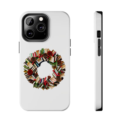 Holiday Book Wreath: Festive Literary Book Lover & Christmas Pinecone Arrangement - Tough Phone Cases