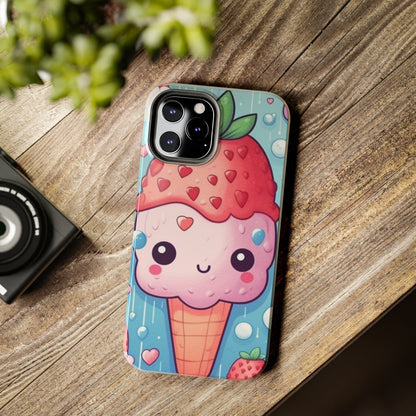 Kawaii Strawberry Sundae Cone - Traditional Japanese Anime Dessert Delight - Sweet Berry Otaku Gift - Tough Phone Cases