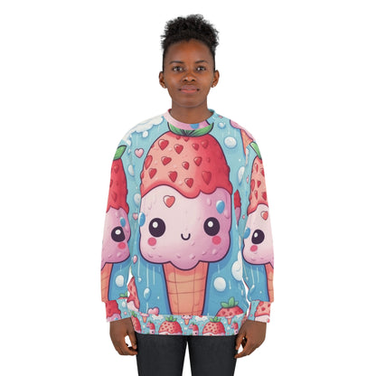 Cono de helado de fresa Kawaii - Delicia de postre de anime japonés tradicional - Regalo Otaku de bayas dulces - Sudadera unisex (AOP) 