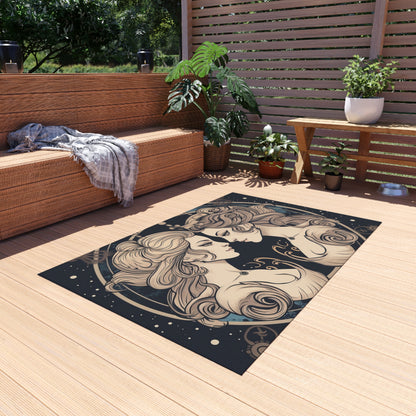 Duality of Gemini - Expressive Twins Zodiac Astrology - Outdoor Rug