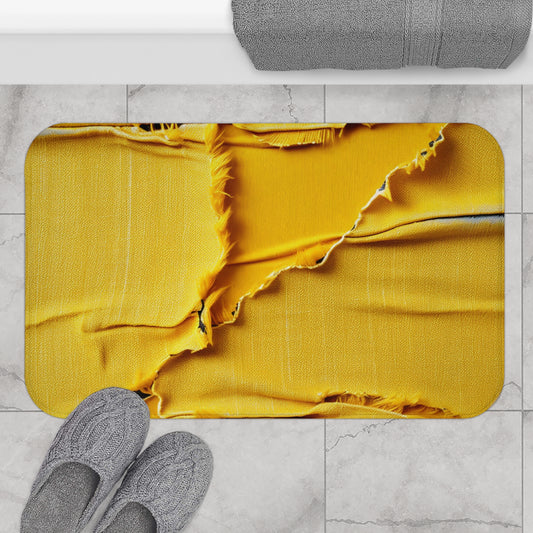 Banana Yellow Lemon: Bold Distressed, Denim-Inspired Fabric - Bath Mat