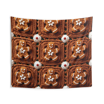 Gingerbread Man Crochet, Classic Christmas Cookie Design, Festive Yuletide Craft. Holiday Decor - Indoor Wall Tapestries