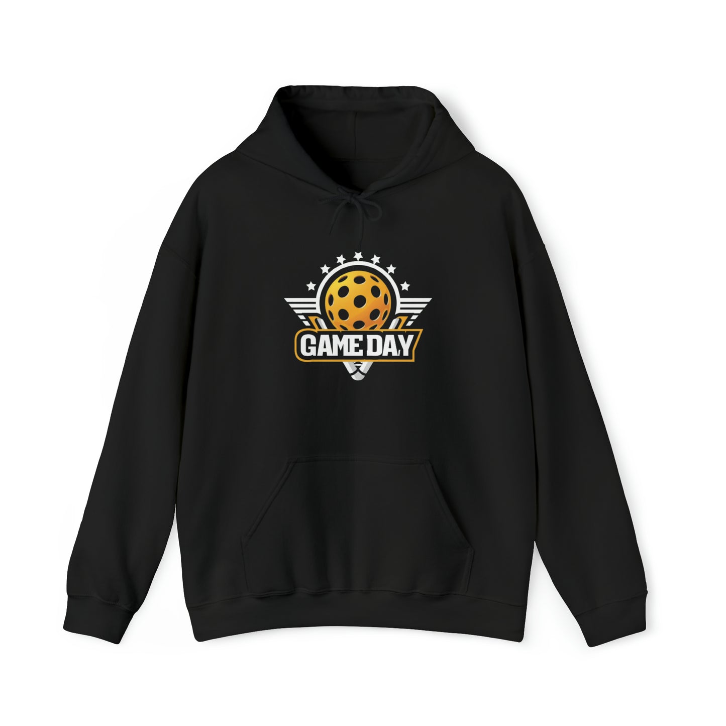 Stellar Pickleball Game Day Emblem with Stars and Winged Ball Design - Unisex Heavy Blend™ Hooded Sweatshirt