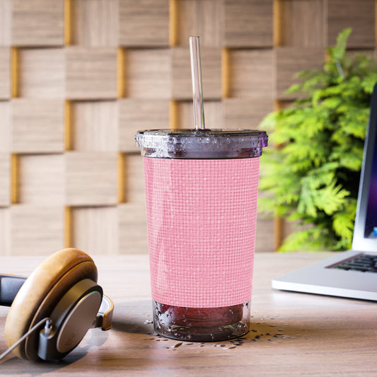 Pastel Rose Pink: Denim-Inspired, Refreshing Fabric Design - Suave Acrylic Cup