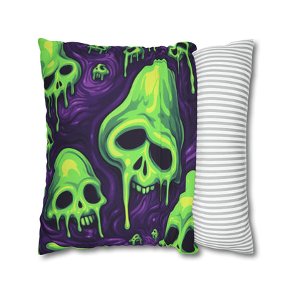 Halloween Slime Skull Green Skeletons Scary Horror Pattern - Spun Polyester Square Pillow Case