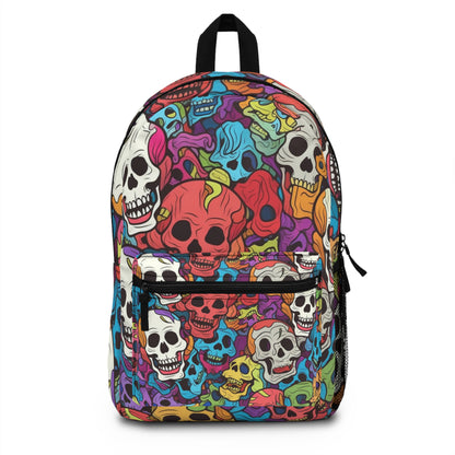 Patrón de cabeza de calavera de arco iris psicodélico, colores vibrantes - Mochila 