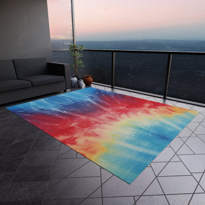 Rainbow Tie-Dye Denim: Vibrant Multi-Color, Fabric Design Spectacle - Outdoor Rug